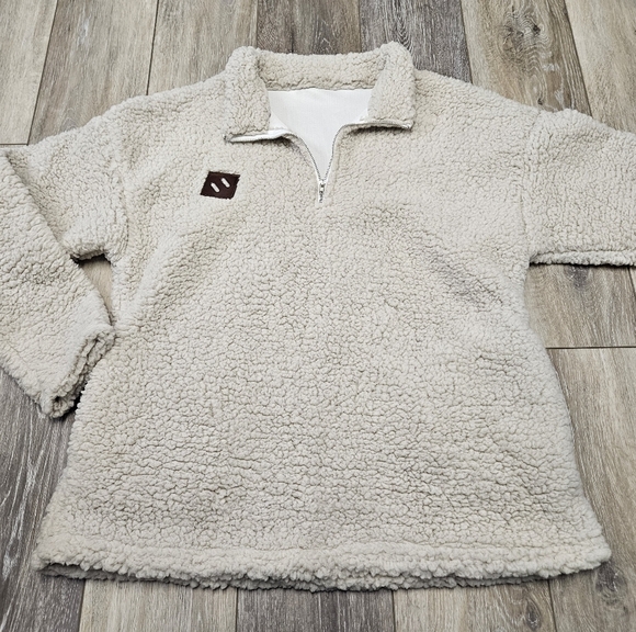 Tops - Boutique Quarter Zip Sherpa Pull Over Sweater Beige Cream Women's Medium Cozy